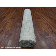 Load image into Gallery viewer, 2&#39;9&quot;x11&#39;10&quot; Sage Green, Hand Knotted, Natural Dyes, Willow and Cypress Tree Design, Wool Weft, Afghan Angora Oushak, Runner Oriental Rug FWR533010