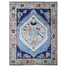 Load image into Gallery viewer, 9&#39;1&quot;x11&#39;4&quot; Tufts Blue, Vegetable Dyes, Anatolian Village Inspired With Central Large Tribal Geometric Medallion, Extra Soft Wool, Hand Knotted, Oriental Rug FWR533046