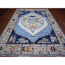 Load image into Gallery viewer, 9&#39;1&quot;x11&#39;4&quot; Tufts Blue, Vegetable Dyes, Anatolian Village Inspired With Central Large Tribal Geometric Medallion, Extra Soft Wool, Hand Knotted, Oriental Rug FWR533046