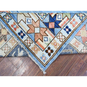 9'1"x11'4" Tufts Blue, Vegetable Dyes, Anatolian Village Inspired With Central Large Tribal Geometric Medallion, Extra Soft Wool, Hand Knotted, Oriental Rug FWR533046