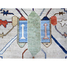 Load image into Gallery viewer, 9&#39;1&quot;x11&#39;4&quot; Tufts Blue, Vegetable Dyes, Anatolian Village Inspired With Central Large Tribal Geometric Medallion, Extra Soft Wool, Hand Knotted, Oriental Rug FWR533046