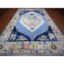 Load image into Gallery viewer, 9&#39;5&quot;x14&#39;7&quot; Maya Blue, Tribal Village Anatolian Design, Hand Knotted, Vegetable Dyes, Central Medallion Design, Pure Vibrant Wool, Oriental Rug FWR533058