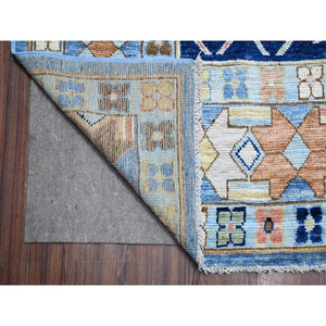 9'5"x14'7" Maya Blue, Tribal Village Anatolian Design, Hand Knotted, Vegetable Dyes, Central Medallion Design, Pure Vibrant Wool, Oriental Rug FWR533058