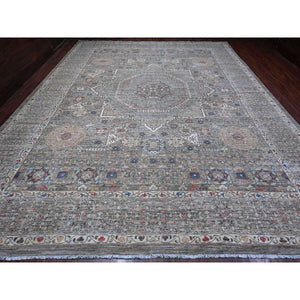 12'3"x15'5" Laid Back Gray, Vegetable Dyes, Organic Wool, Mamluk Design Pre Historic 14th Century Influence, Hand Knotted, Oversized Oriental Rug FWR533220