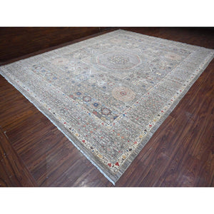 12'3"x15'5" Laid Back Gray, Vegetable Dyes, Organic Wool, Mamluk Design Pre Historic 14th Century Influence, Hand Knotted, Oversized Oriental Rug FWR533220