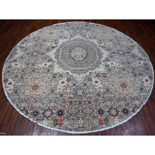 Load image into Gallery viewer, 10&#39;x10&#39; Concrete Gray, Vegetable Dyes, Hand Knotted, 100% Wool, Fine Peshawar Round With Mamluk Geometric Design, Oriental Rug FWR533232