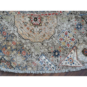 10'x10' Concrete Gray, Vegetable Dyes, Hand Knotted, 100% Wool, Fine Peshawar Round With Mamluk Geometric Design, Oriental Rug FWR533232