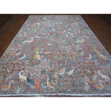 Load image into Gallery viewer, 10&#39;x13&#39;6&quot; Radiant Silver Gray, Hand Knotted, Afghan Peshawar With Birds of Paradise Design, Vegetable Dyes, 100% Wool, Oriental Rug FWR533286