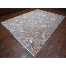 Load image into Gallery viewer, 10&#39;x13&#39;6&quot; Radiant Silver Gray, Hand Knotted, Afghan Peshawar With Birds of Paradise Design, Vegetable Dyes, 100% Wool, Oriental Rug FWR533286