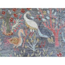 Load image into Gallery viewer, 10&#39;x13&#39;6&quot; Radiant Silver Gray, Hand Knotted, Afghan Peshawar With Birds of Paradise Design, Vegetable Dyes, 100% Wool, Oriental Rug FWR533286