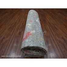 Load image into Gallery viewer, 10&#39;x13&#39;6&quot; Radiant Silver Gray, Hand Knotted, Afghan Peshawar With Birds of Paradise Design, Vegetable Dyes, 100% Wool, Oriental Rug FWR533286