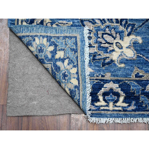 2'10"x11'9" Tufts Blue, Peshawar Hand Knotted Natural Wool, Vegetable Dyes, Mahal All Over Design With Scrolls and Veins, Runner Oriental Rug FWR533310