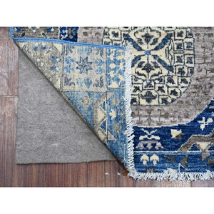 2'7"x11'9" Blueberry Blue, Aryana Collection, Hand Knotted Mamluk Design With Large Geometric Medallions, Soft and Velvety Wool Vegetable Dyes, Runner Oriental Rug FWR533352