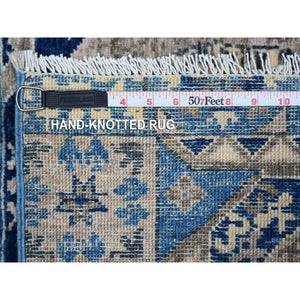 2'7"x11'9" Blueberry Blue, Aryana Collection, Hand Knotted Mamluk Design With Large Geometric Medallions, Soft and Velvety Wool Vegetable Dyes, Runner Oriental Rug FWR533352