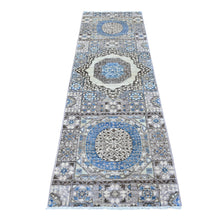 Load image into Gallery viewer, 2&#39;8&quot;x8&#39;1&quot; Supernova Gray, Hand Knotted and Vibrant Wool, Natural Dyes Fine Aryana Mamluk Runner with Geometric Medallions Design, Densely Woven Oriental Rug FWR533382