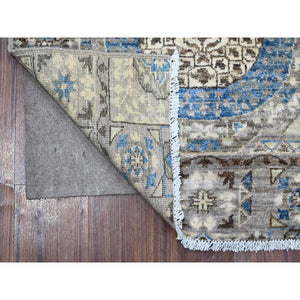 2'8"x8'1" Supernova Gray, Hand Knotted and Vibrant Wool, Natural Dyes Fine Aryana Mamluk Runner with Geometric Medallions Design, Densely Woven Oriental Rug FWR533382