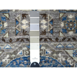 2'8"x8'1" Supernova Gray, Hand Knotted and Vibrant Wool, Natural Dyes Fine Aryana Mamluk Runner with Geometric Medallions Design, Densely Woven Oriental Rug FWR533382