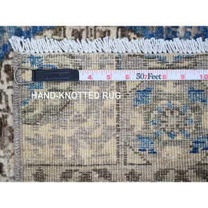 2'8"x8'1" Supernova Gray, Hand Knotted and Vibrant Wool, Natural Dyes Fine Aryana Mamluk Runner with Geometric Medallions Design, Densely Woven Oriental Rug FWR533382