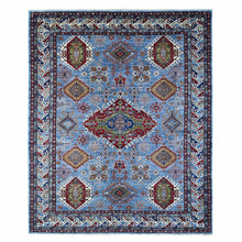 Load image into Gallery viewer, 8&#39;2&quot;x9&#39;10&quot; Blue Gray With Valspar White, Afghan Super Kazak, All Over Colorful And Vibrant Geometric Elements, Natural Dyes, Hand Knotted, Oriental Rug FWR533472