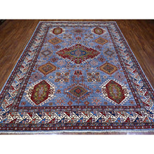 Load image into Gallery viewer, 8&#39;2&quot;x9&#39;10&quot; Blue Gray With Valspar White, Afghan Super Kazak, All Over Colorful And Vibrant Geometric Elements, Natural Dyes, Hand Knotted, Oriental Rug FWR533472