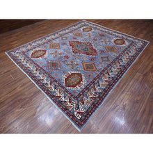 Load image into Gallery viewer, 8&#39;2&quot;x9&#39;10&quot; Blue Gray With Valspar White, Afghan Super Kazak, All Over Colorful And Vibrant Geometric Elements, Natural Dyes, Hand Knotted, Oriental Rug FWR533472