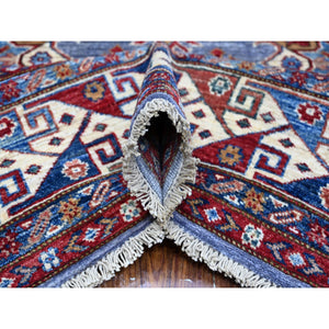 8'2"x9'10" Blue Gray With Valspar White, Afghan Super Kazak, All Over Colorful And Vibrant Geometric Elements, Natural Dyes, Hand Knotted, Oriental Rug FWR533472