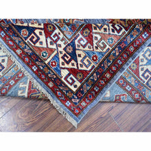 Load image into Gallery viewer, 8&#39;2&quot;x9&#39;10&quot; Blue Gray With Valspar White, Afghan Super Kazak, All Over Colorful And Vibrant Geometric Elements, Natural Dyes, Hand Knotted, Oriental Rug FWR533472