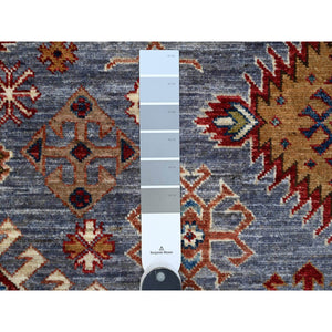 8'2"x9'10" Blue Gray With Valspar White, Afghan Super Kazak, All Over Colorful And Vibrant Geometric Elements, Natural Dyes, Hand Knotted, Oriental Rug FWR533472