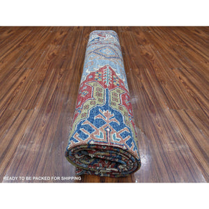 8'2"x9'10" Blue Gray With Valspar White, Afghan Super Kazak, All Over Colorful And Vibrant Geometric Elements, Natural Dyes, Hand Knotted, Oriental Rug FWR533472