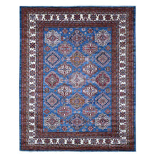 Load image into Gallery viewer, 8&#39;x10&#39; Atlantic Blue, Afghan Super Kazak, Hand Knotted, 100% Wool, All Over Tribal Medallions, Vegetable Dyes, Oriental Rug FWR533484