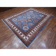 Load image into Gallery viewer, 8&#39;x10&#39; Atlantic Blue, Afghan Super Kazak, Hand Knotted, 100% Wool, All Over Tribal Medallions, Vegetable Dyes, Oriental Rug FWR533484