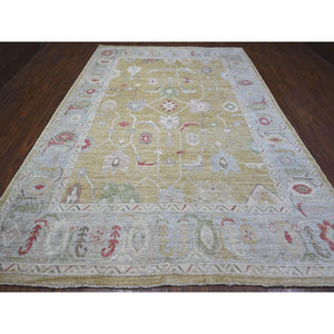 9'x12'6" Old Gold, Extra Soft Wool Foundation, Hand Knotted, Natural Dyes With Rural Medallions, Afghan Angora Oushak, Oriental Rug FWR533508