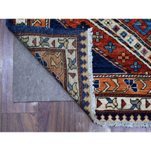 Load image into Gallery viewer, 4&#39;3&quot;x10&#39;5&quot; Federal Blue With Ginger Orange, Soft Wool, Aryana Vegetable Dyes, Fine Afghan With Geometric Village Design, Hand Knotted Wide Runner Oriental Rug FWR533568