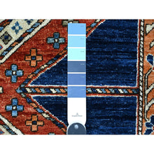 Load image into Gallery viewer, 4&#39;3&quot;x10&#39;5&quot; Federal Blue With Ginger Orange, Soft Wool, Aryana Vegetable Dyes, Fine Afghan With Geometric Village Design, Hand Knotted Wide Runner Oriental Rug FWR533568