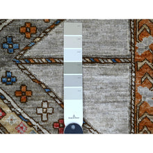 Load image into Gallery viewer, 4&#39;x11&#39;6&quot; Shiny Luster Gray and Squash Orange Border, Vibrant Wool, Aryana Fine Afghan Vegetable Dyes, Hand Knotted Geometric Village Design, Wide Runner Oriental Rug FWR533574