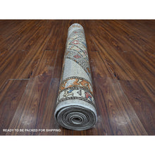 Load image into Gallery viewer, 4&#39;x11&#39;6&quot; Shiny Luster Gray and Squash Orange Border, Vibrant Wool, Aryana Fine Afghan Vegetable Dyes, Hand Knotted Geometric Village Design, Wide Runner Oriental Rug FWR533574