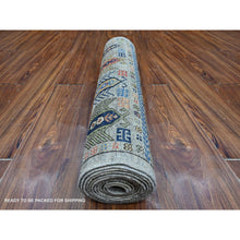 Load image into Gallery viewer, 2&#39;8&quot;x11&#39;10&quot; Shark Gray, Denser Weave Hand Knotted Afghan Hutchlu Design, Reimagined Vegetable Dyes, Soft Wool Plush Pile Runner Oriental Rug FWR533586