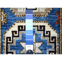 Load image into Gallery viewer, 2&#39;5&quot;x11&#39;8&quot; Periwinkle Blue With Sidewalk Gray, Soft and Lush Pile 100% Wool, Natural Dyes, Hand Knotted Colorful Afghan Ersari With Elephant Feet Design, Runner Oriental Rug FWR533592