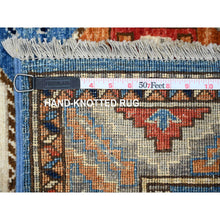 Load image into Gallery viewer, 2&#39;5&quot;x11&#39;8&quot; Periwinkle Blue With Sidewalk Gray, Soft and Lush Pile 100% Wool, Natural Dyes, Hand Knotted Colorful Afghan Ersari With Elephant Feet Design, Runner Oriental Rug FWR533592