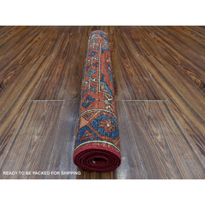 2'10"x5'10" Cereza Red, Afghan Ersari With Elephant Feet Design, Vibrant Wool, Vegetable Dyes, Hand Knotted Runner Oriental Rug FWR533598