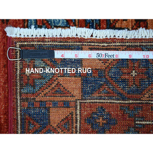 2'10"x5'10" Cereza Red, Afghan Ersari With Elephant Feet Design, Vibrant Wool, Vegetable Dyes, Hand Knotted Runner Oriental Rug FWR533598