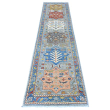 Load image into Gallery viewer, 2&#39;7&quot;x10&#39;2&quot; Shadow Gray and Vivid Blue, Organic Wool, Fine Aryana Collection, Hand Knotted Caucasian Akstafa Design, Runner Oriental Rug FWR533628