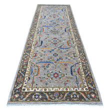 Load image into Gallery viewer, 4&#39;x11&#39;9&quot; Metal With Wolf Gray Border, Fine Aryana With All Over Heriz Design, Hand Knotted Vegetable Dyes, 100% Wool, Oriental Wide Runner Rug FWR533646