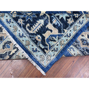 9'3"x11'9" Cerulean With Prussian Blue, Heriz All Over Design, Hand Knotted 100% Wool, Vegetable Dyes, Fine Aryana Oriental Rug FWR533712