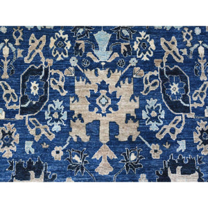 9'3"x11'9" Cerulean With Prussian Blue, Heriz All Over Design, Hand Knotted 100% Wool, Vegetable Dyes, Fine Aryana Oriental Rug FWR533712