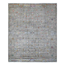 Load image into Gallery viewer, 8&#39;2&quot;x9&#39;8&quot; Cityscape Gray, Denser Weave Natural Wool, Vegetable Dyes, Berber Influence Geometric Motifs Peshawar, Hand Knotted Oriental Rug FWR533742