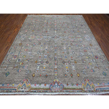 Load image into Gallery viewer, 8&#39;2&quot;x9&#39;8&quot; Cityscape Gray, Denser Weave Natural Wool, Vegetable Dyes, Berber Influence Geometric Motifs Peshawar, Hand Knotted Oriental Rug FWR533742