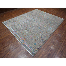 Load image into Gallery viewer, 8&#39;2&quot;x9&#39;8&quot; Cityscape Gray, Denser Weave Natural Wool, Vegetable Dyes, Berber Influence Geometric Motifs Peshawar, Hand Knotted Oriental Rug FWR533742