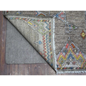 8'2"x9'8" Cityscape Gray, Denser Weave Natural Wool, Vegetable Dyes, Berber Influence Geometric Motifs Peshawar, Hand Knotted Oriental Rug FWR533742