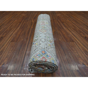 8'2"x9'8" Cityscape Gray, Denser Weave Natural Wool, Vegetable Dyes, Berber Influence Geometric Motifs Peshawar, Hand Knotted Oriental Rug FWR533742